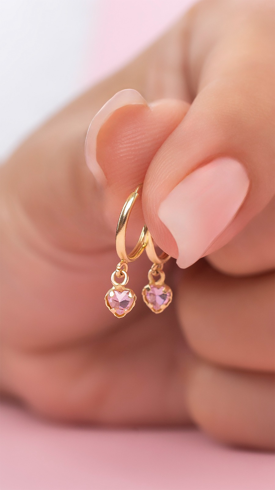 Arracadas corazón circonia rosa